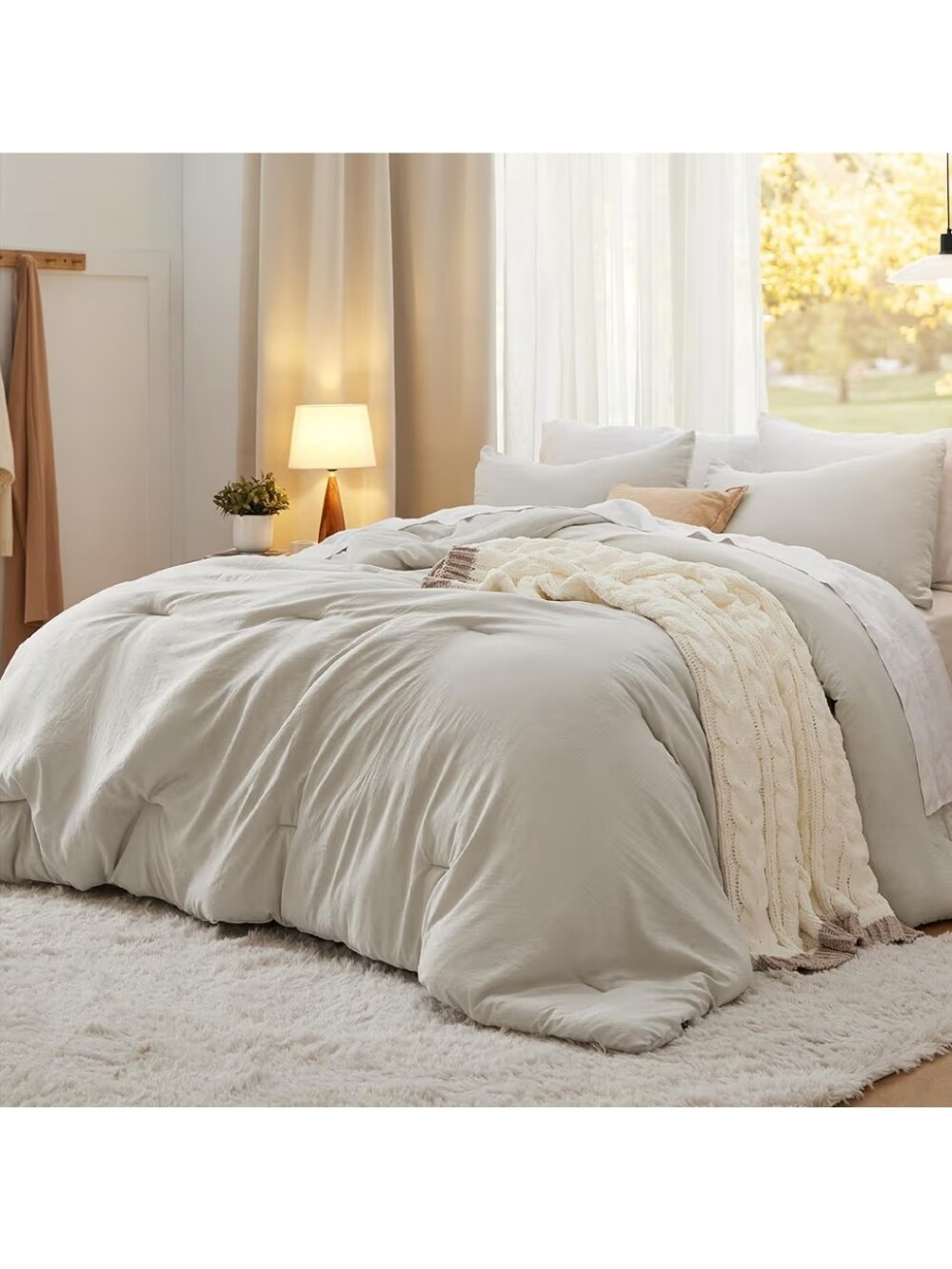Bedsure Oversized King Comforter Set Soft Prewashed for All Season Beige 3 Piece